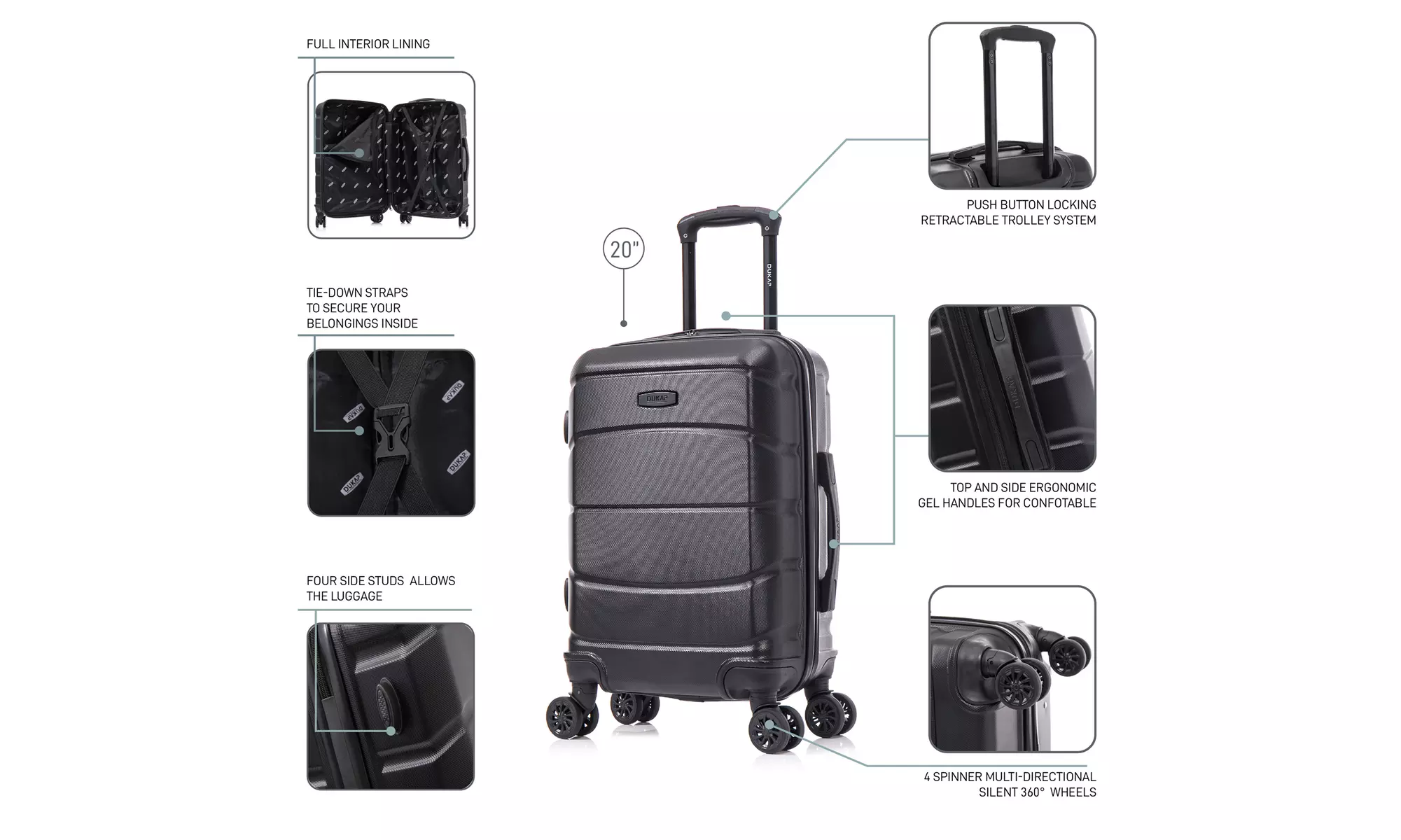 DUKAP Sense Lightweight Hardside Spinner Luggage 20"/24"/28"