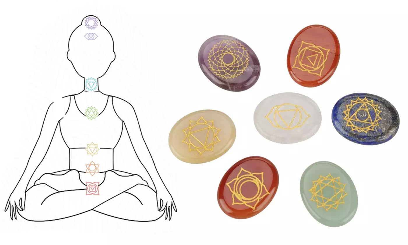 7Pcs Chakra Stones Crystal Reiki Healing Energy Palm Natural Gemstone Quartz - Primary Image