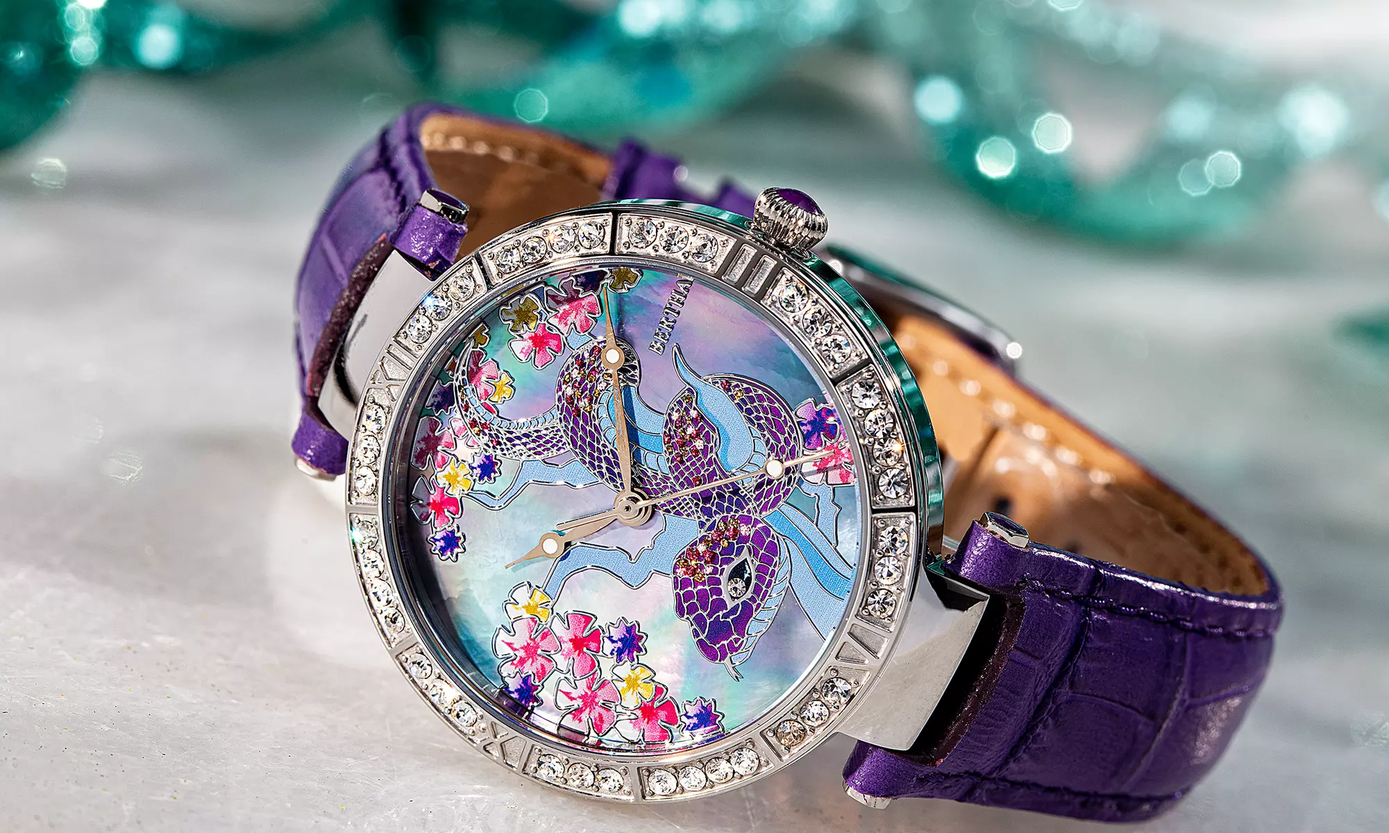 Bertha Mia Mother-Of-Pearl Leather-Band Watch - Primary Image