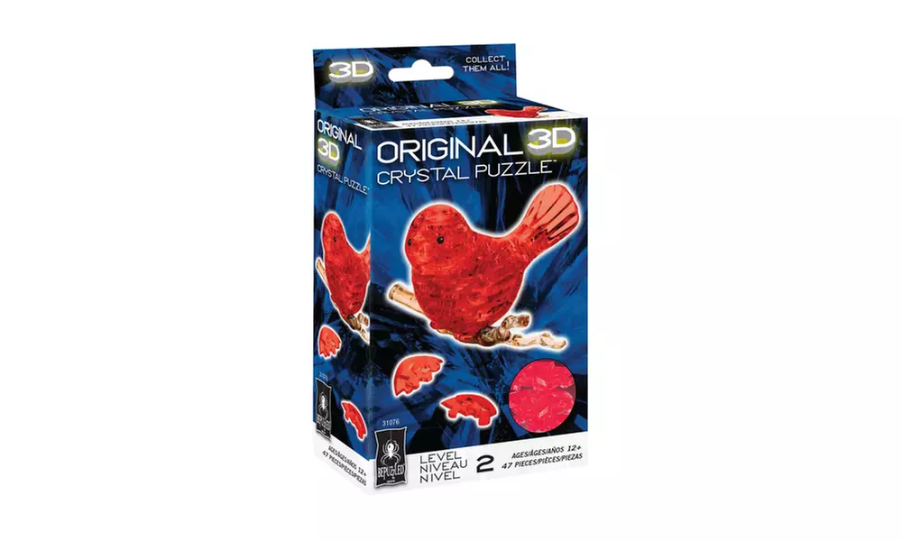 3D Crystal Puzzle - Red Bird: 47 Pcs - Second Medium