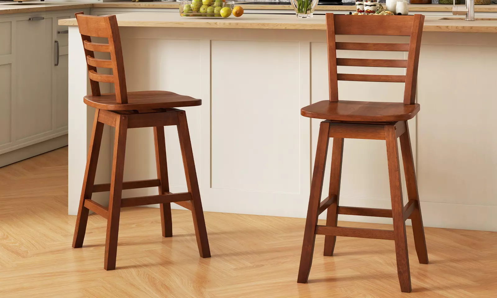 Costway 24.5" Counter Height Bar Chairs Swivel Bar Stools with Hollow Backrest
