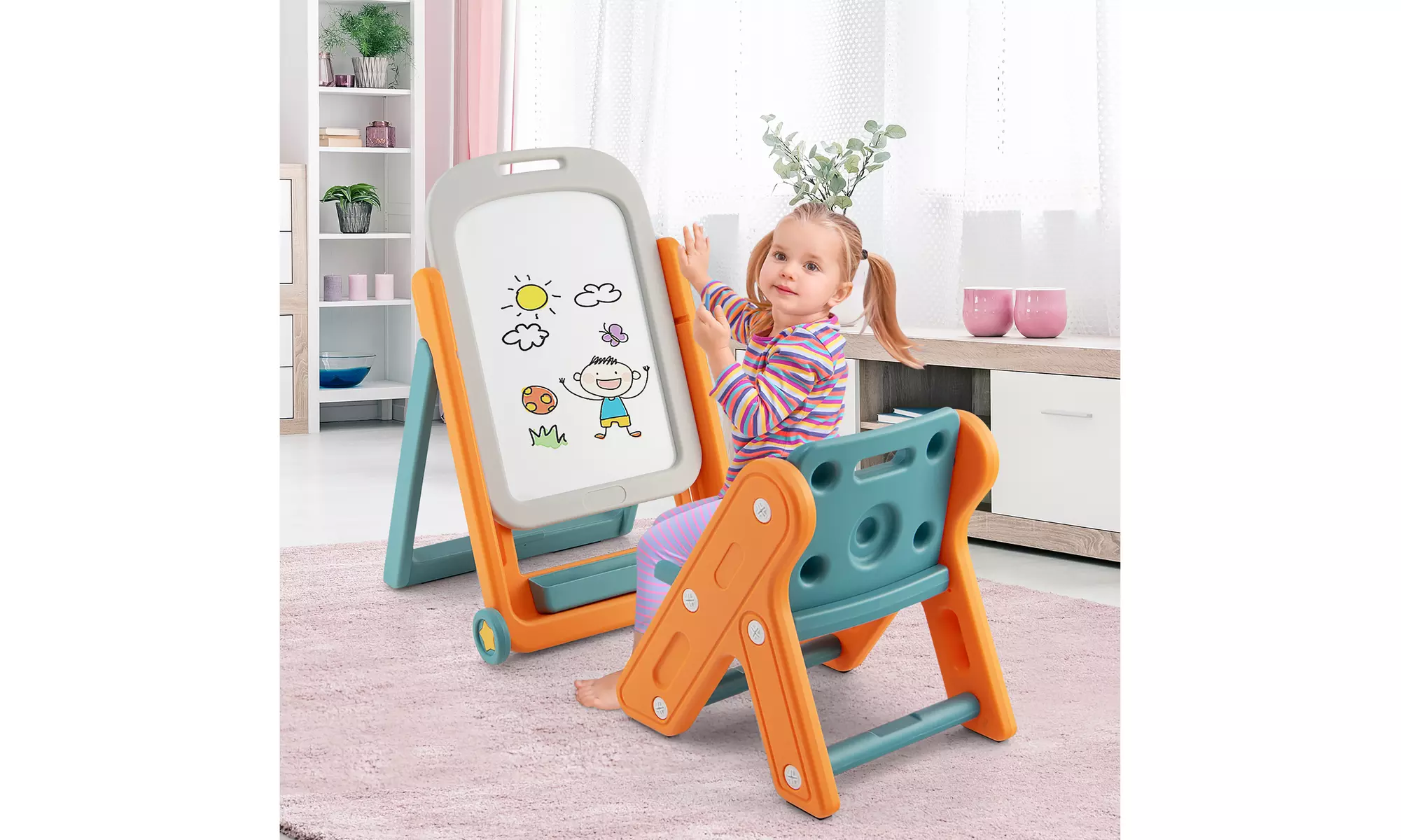 Costway Kids Easel w/Chair Art Easel Kids Height Adjustable Art Easel Set Kids - Primary Image