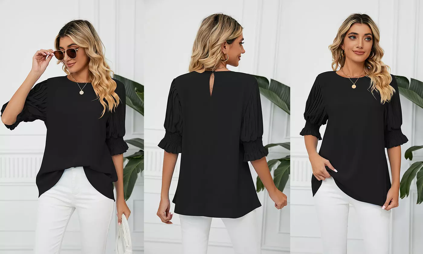 Women's Ruffle Sleeve Chiffon Blouse - Primary Image