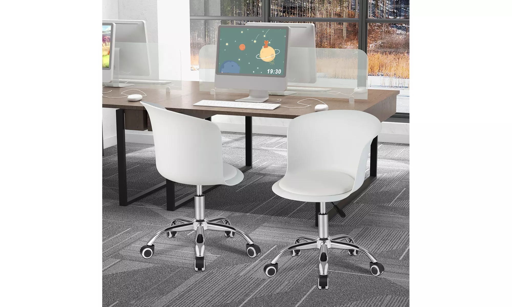 Costway Set of 2 Adjustable Office Chair Armless Swivel Desk Chair PU Leather