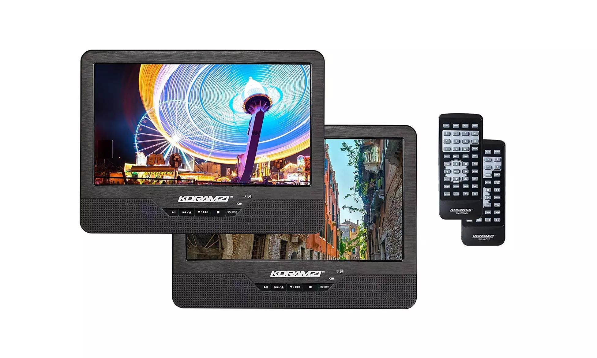 Koramzi Portable 9" Dual Screen Dual DVD Player - PDVD-2DVDK9 NEW - Primary Image
