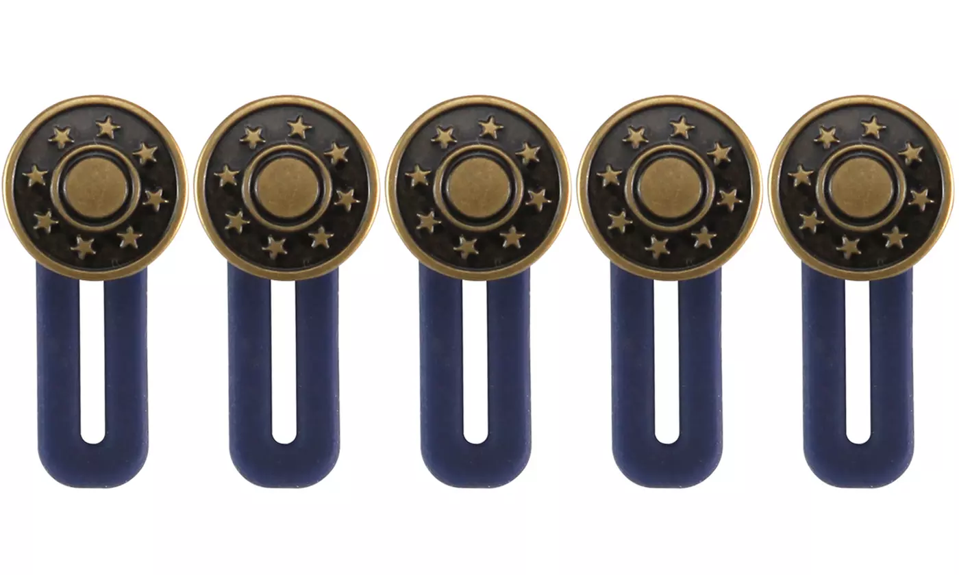 5 Pack No Sew Elastic Metal Jeans Retractable Button Pant Waistband Expander