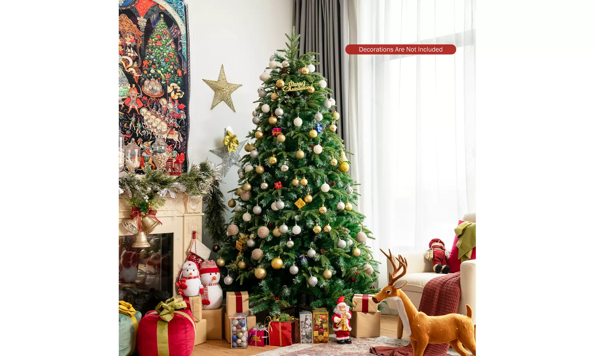 7ft Pre-Lit Snowy Christmas Hinged Tree 11 Flash Modes w/ 450 Multi-Color Lights