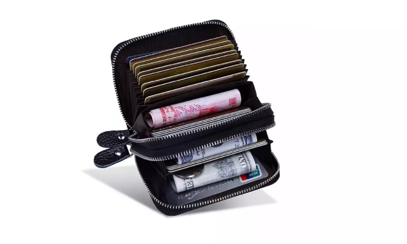 RFID Blocking Credit Card Wallet Zipper Change Purse Card Holder Accordion Coin