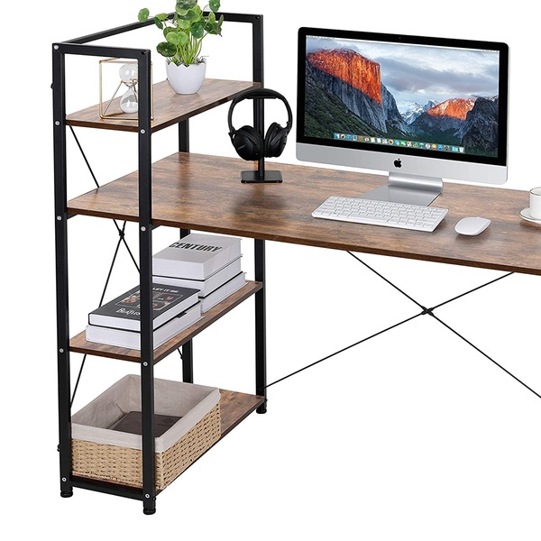 computer desk with 4 tier storage shelves