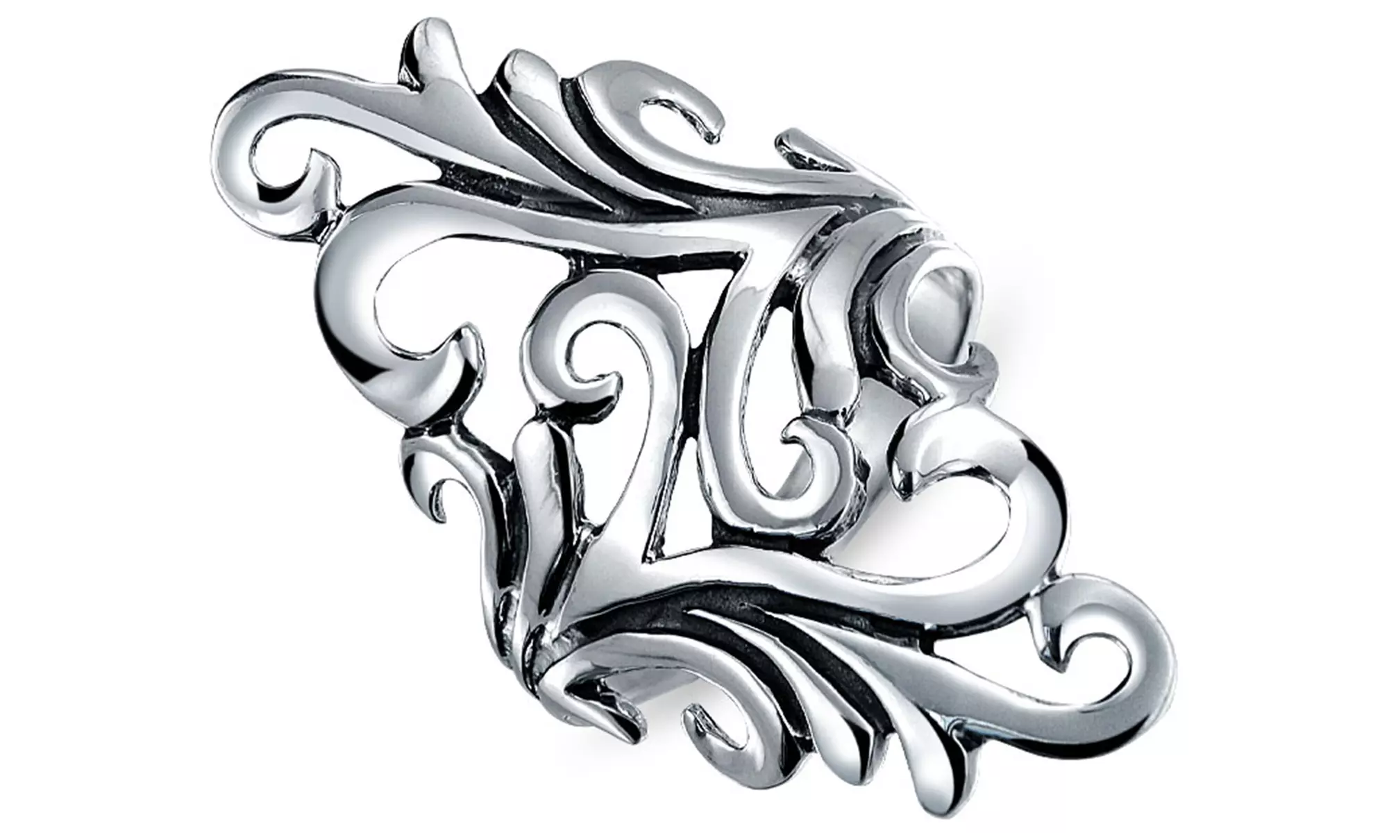 Boho Full Finger Armor Swirl Leaf Vine Ring 925 Sterling Silver - Second Medium