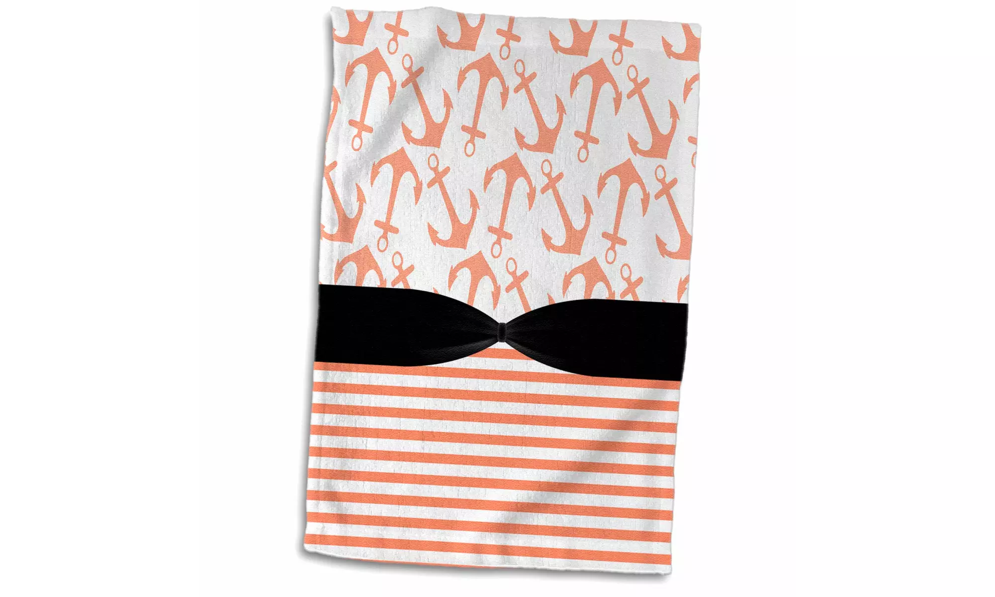  Towel - Cute Peach Sailing Anchors and Stripes With A Black Ribbon Look - Primary Image