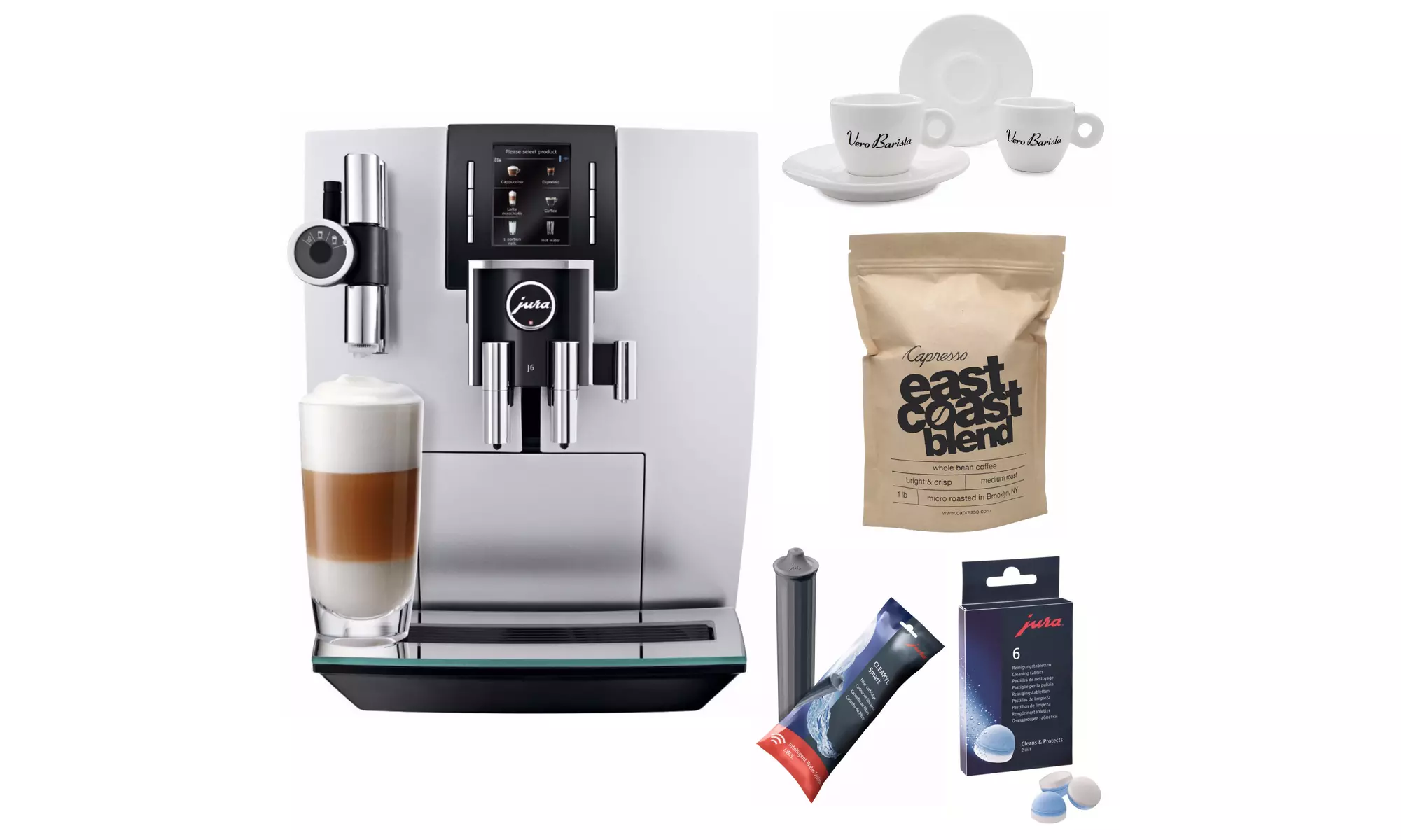 Jura 15150 J6 Coffee Machine, Brilliant Silver Bundle - Primary Image