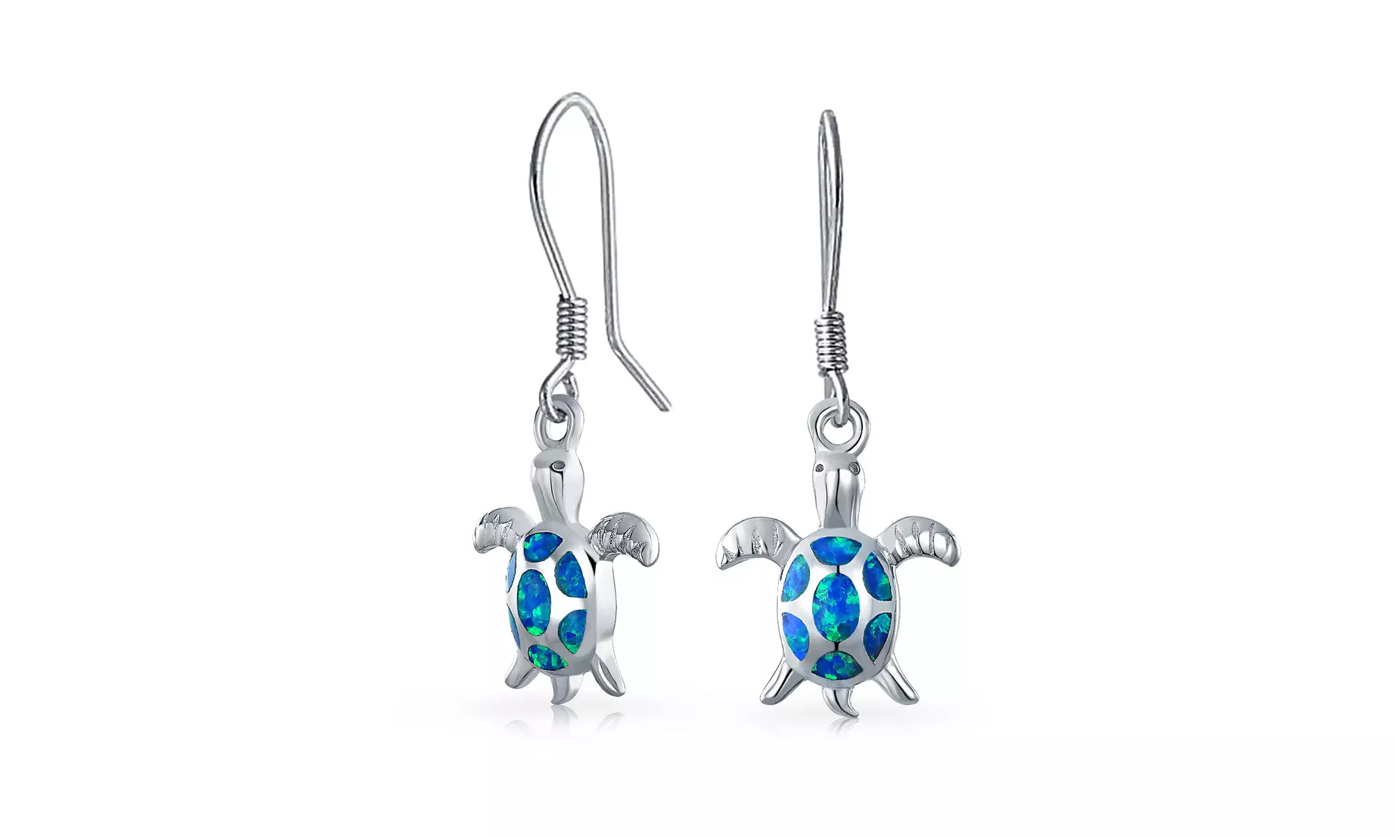 .925 Silver Synthetic Opal Sea Turtle Dangle Earrings - Primary Image