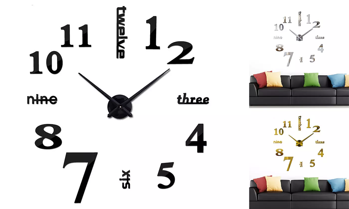 Large 3D Frameless Wall Clock Stickers DIY Wall Decor for Living Room Bedroom - Primary Image
