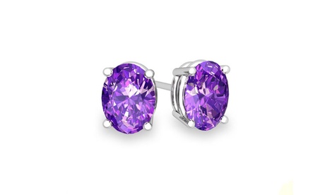 2.00 CTTW Oval Cut Genuine Amethyst Studs 2 Ct Amethyst Amethyst Sterling Silver February Birthstones