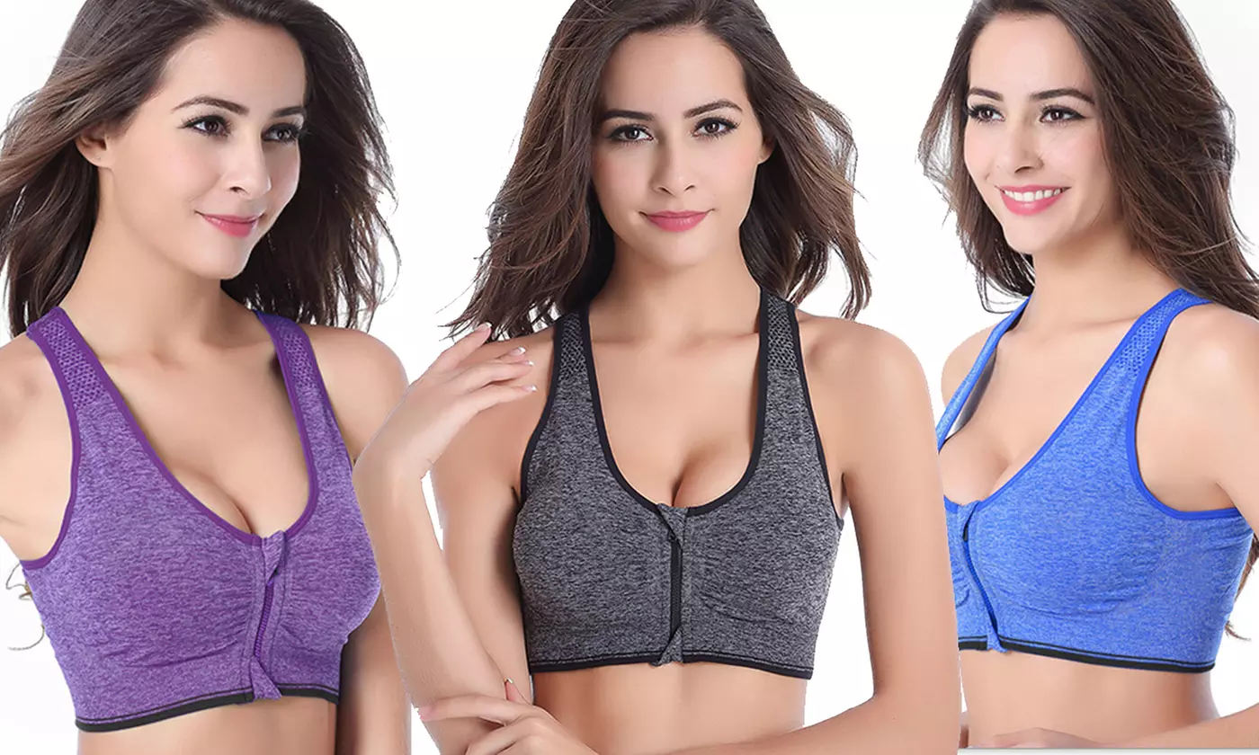 Women's Seamless Wirefree Zipper Front Racerback Sports Bra Strap Set ( 3-Pack) - Primary Image