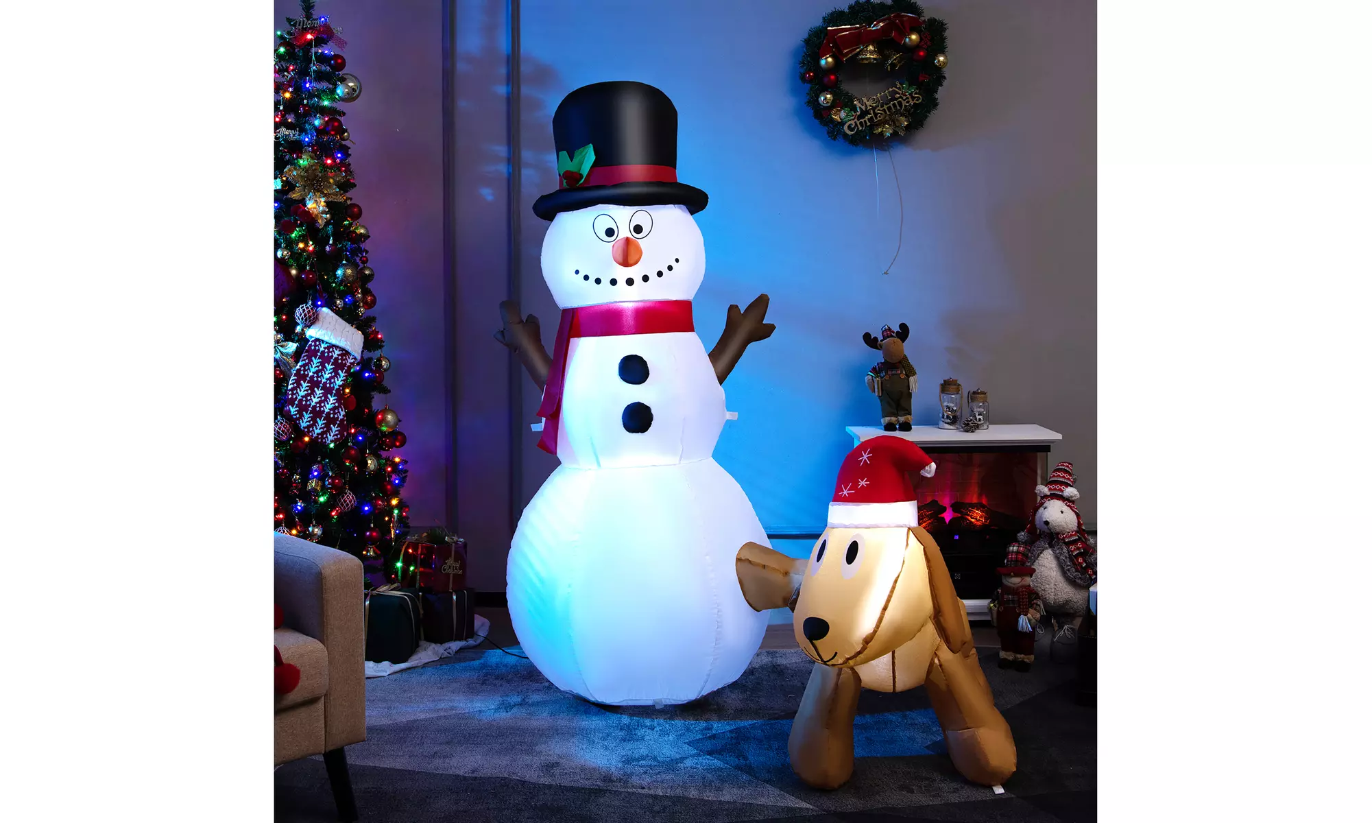 Costway 6 FT Tall Inflatable Snowman and Dog Set Christmas Decoration LED Lights
