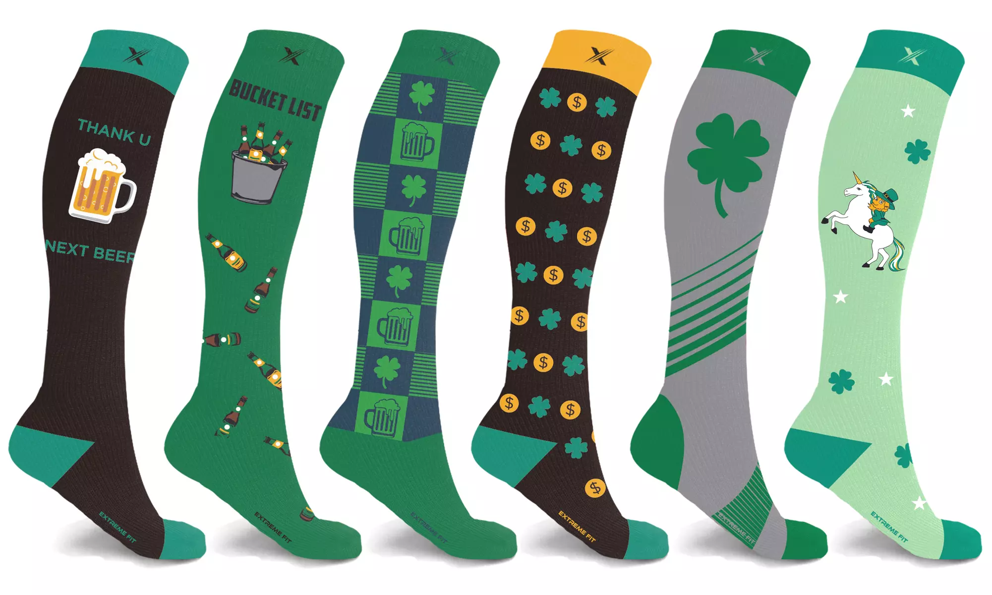 XTF St.Patrick's Day Celebration Knee-High Compression Socks (3-Pair or 6-Pairs) - Primary Image
