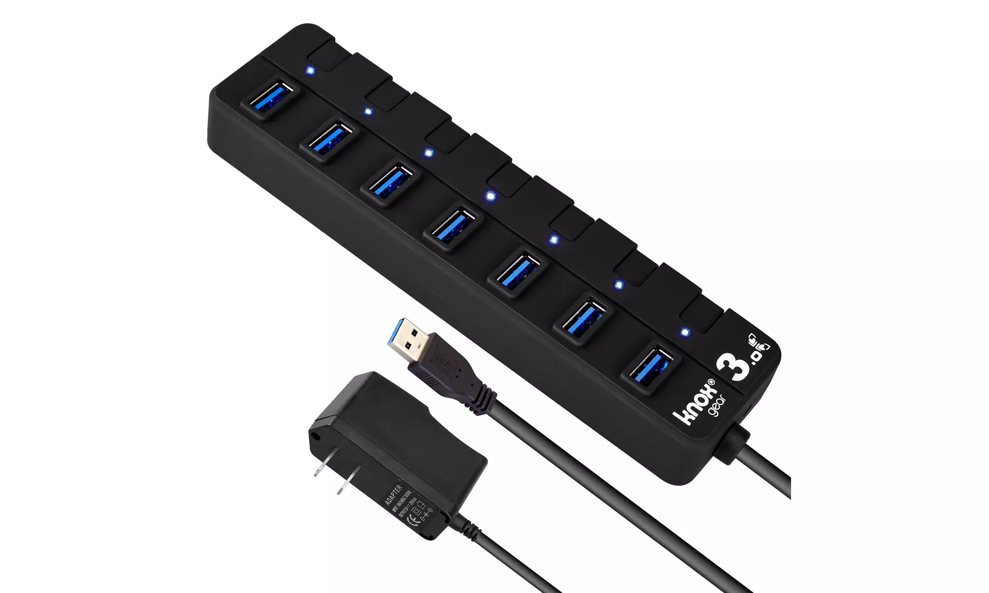 Knox Gear 7 Port 3.0 USB Hub with Individual Switches and LED Lights - Primary Image