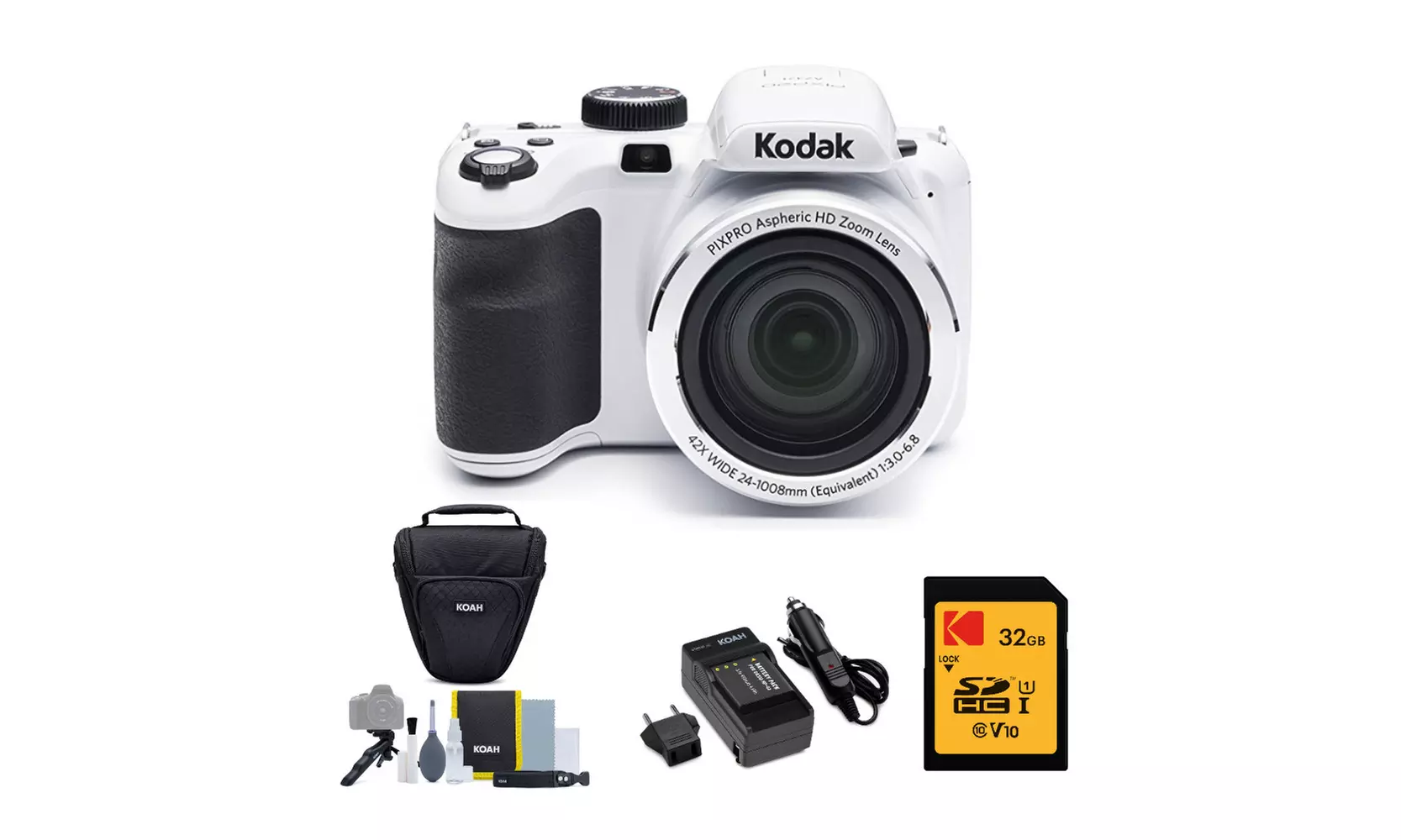 Kodak PIXPRO AZ421 Digital Camera (White) with 32GB SD Card and Accessory Kit - Second Medium