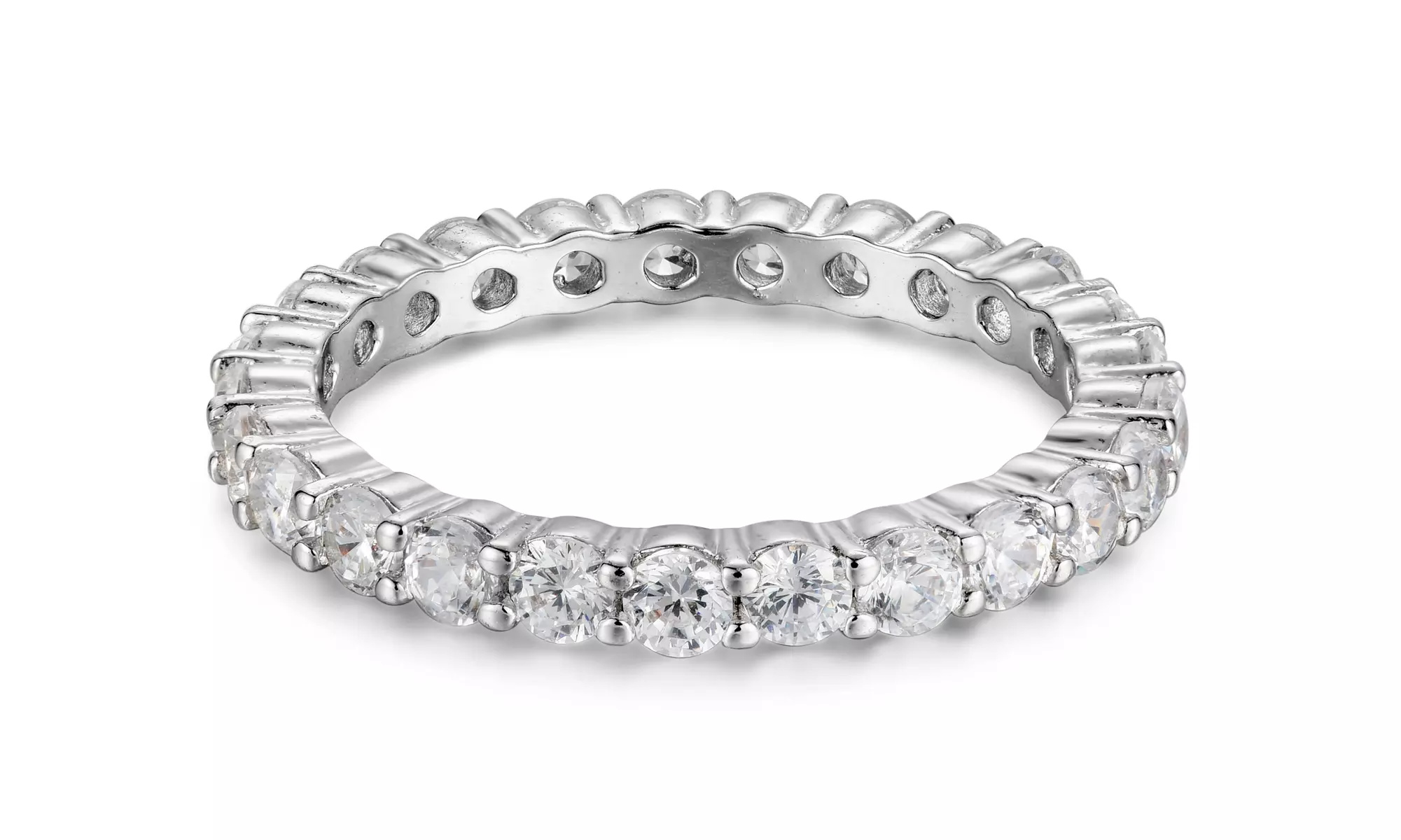 Dainty Crystal Eternity Rings in Sterling Silver 