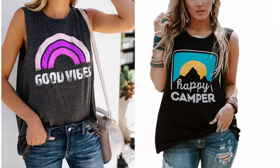 Womens Sleeveless Sunflower Rainbow Graphic Printed Tops Tank T-Shirt - Primary Image