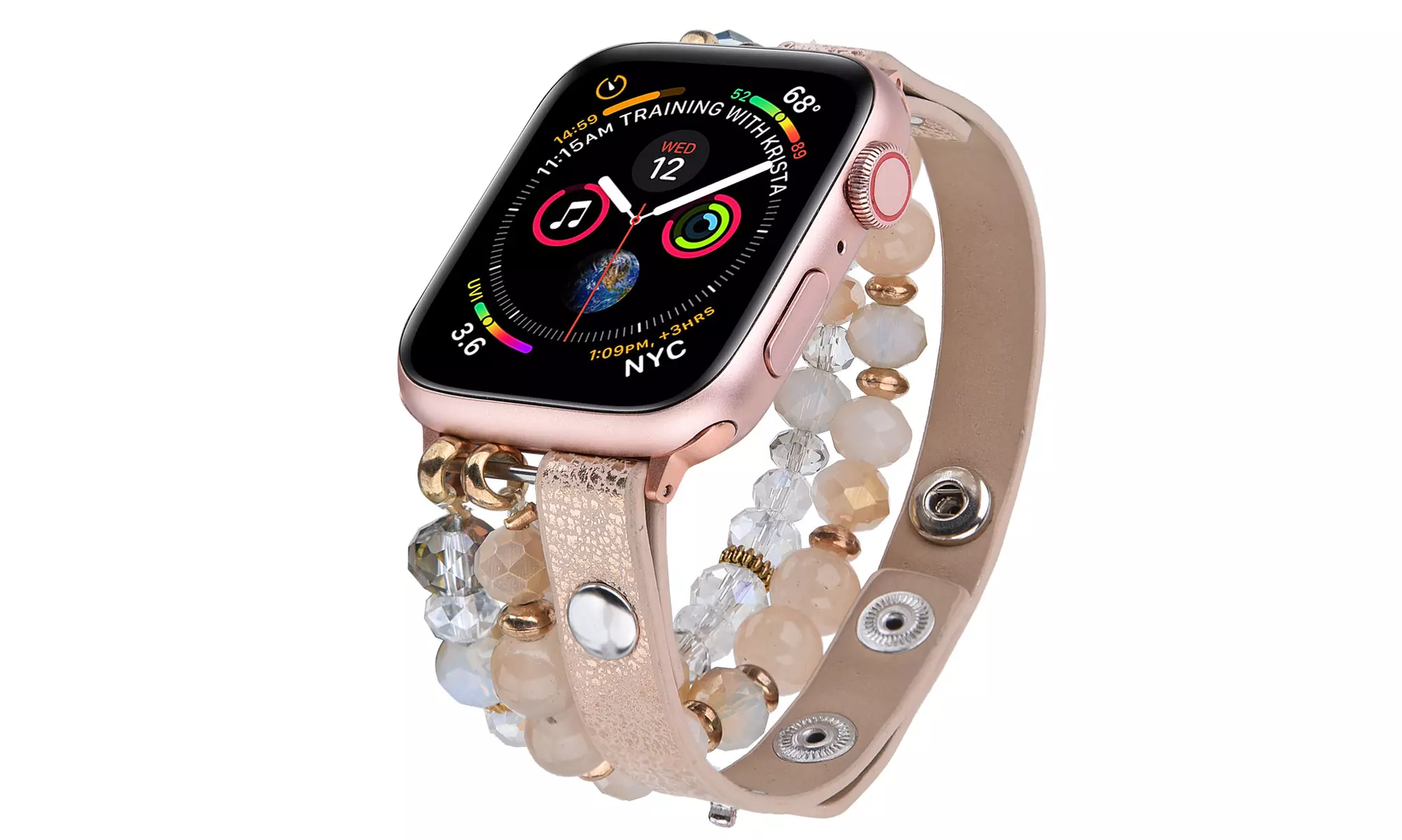 Leopard Calf Leather and Crystal Apple Watch Band All Series