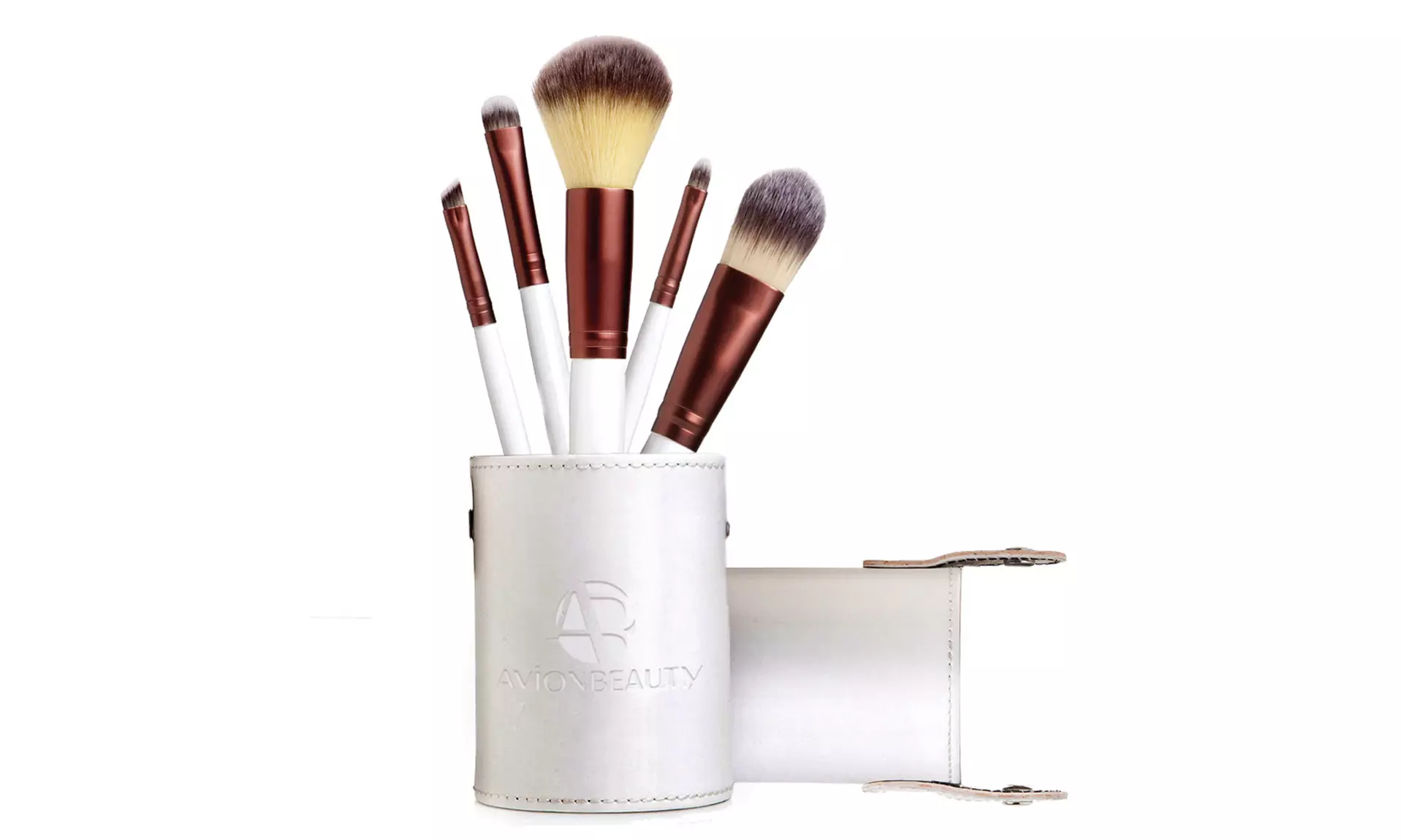 Elegant Makeup Brushes Set with White Leather Standing Case - 5 Piece  - Second Medium