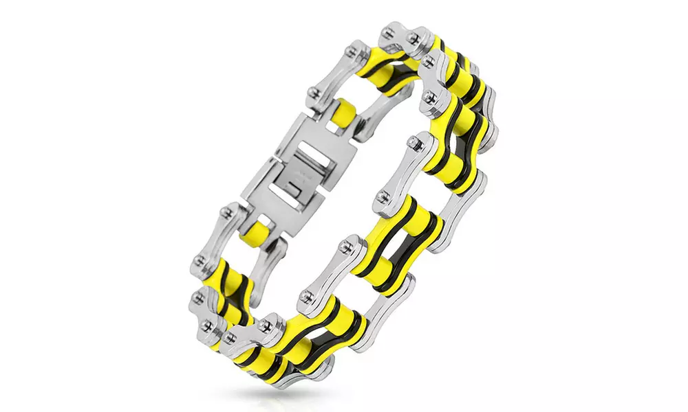 Men's Polished Stainless Steel Bicycle Chain Bracelet - 9 in - Second Medium