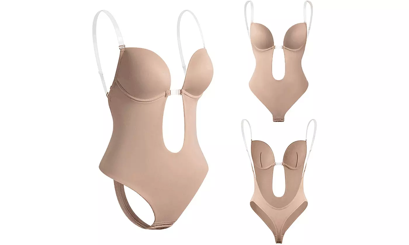 Women's Backless Body Shapewear Seamless U Plunge Bodysuit Bridal Thong Shaper - Second Medium