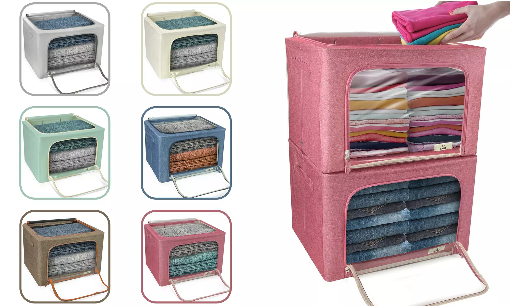 2-Pack Stackable Storage Organizer Bag Bins w/ Large Window & Carry Handles - Primary Image