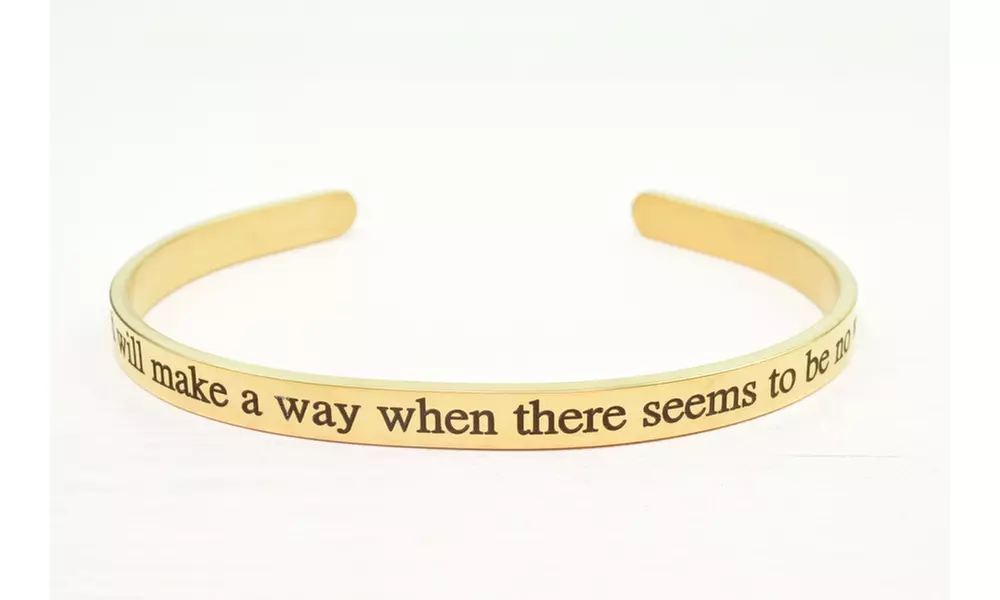 Solid Stainless Steel 5mm Inspirational Cuff in Gold by Pink Box - Primary Image