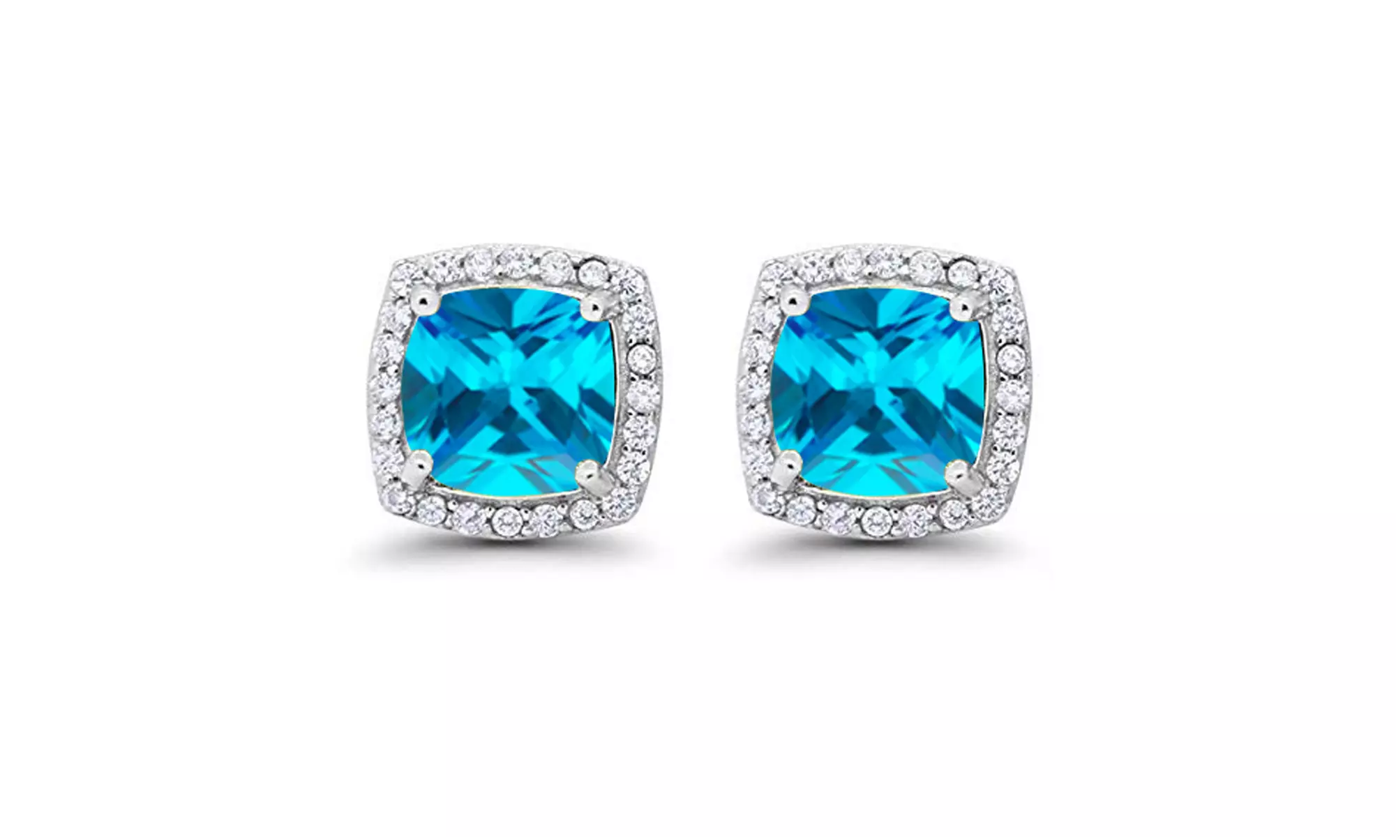 Paris Jewelry 10k Gold Plated Created Halo Princess Gemstones Stud Earrings