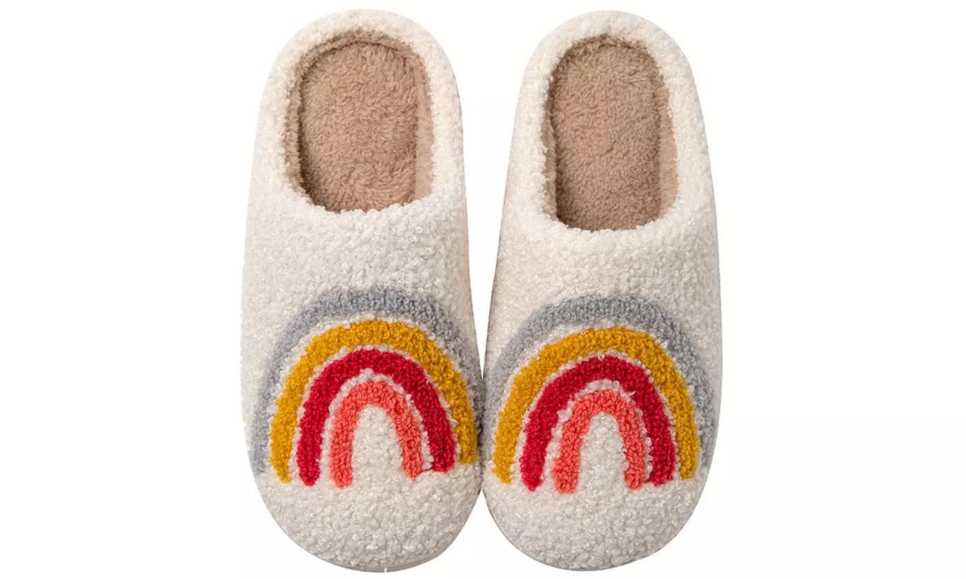 Rainbow Slipper Warm Plush Slip-On House Slipper Indoor Slippers For Women Men - Primary Image