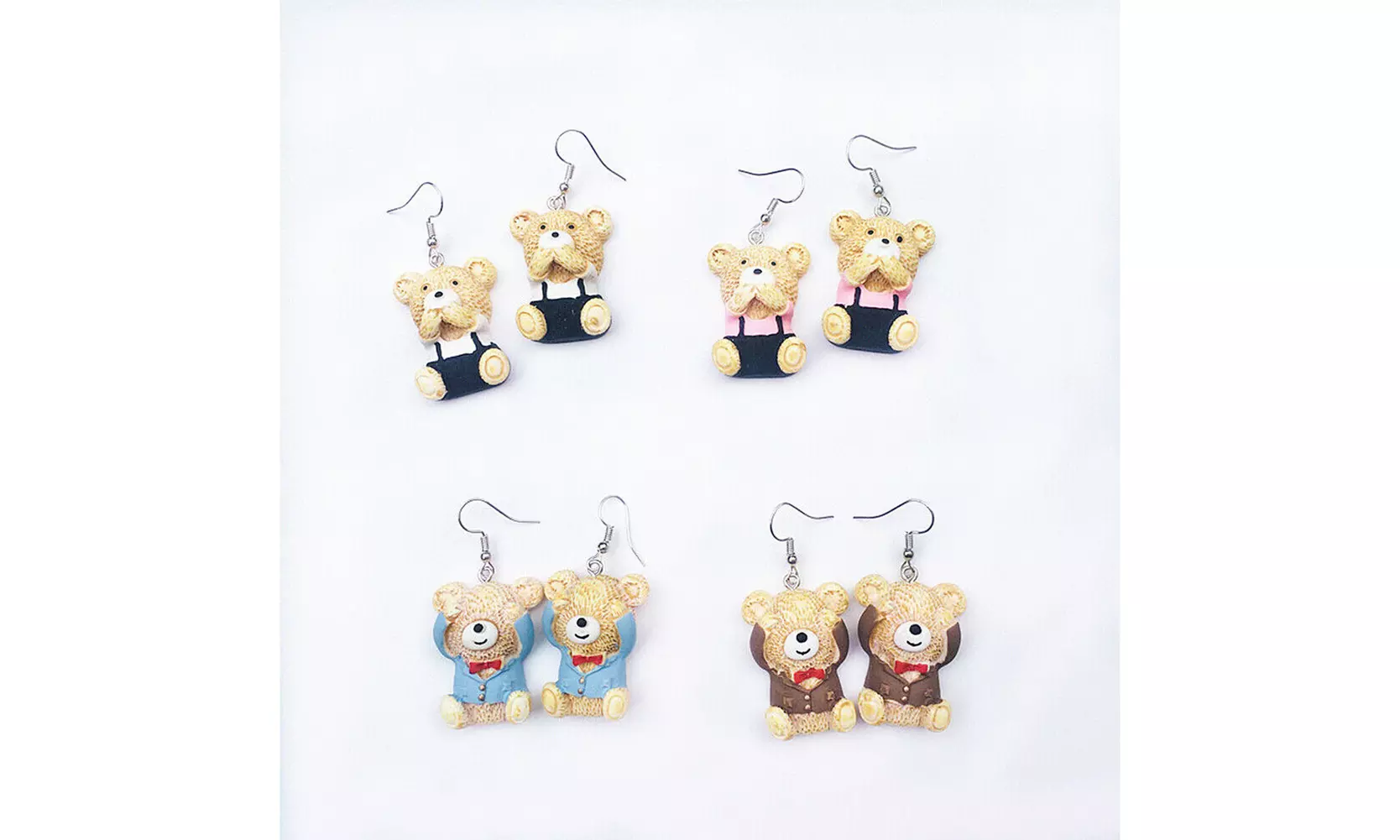 Cute Bear in Suit Emotional Face Expression Earrings Miniature Jewelry Gifts - Primary Image