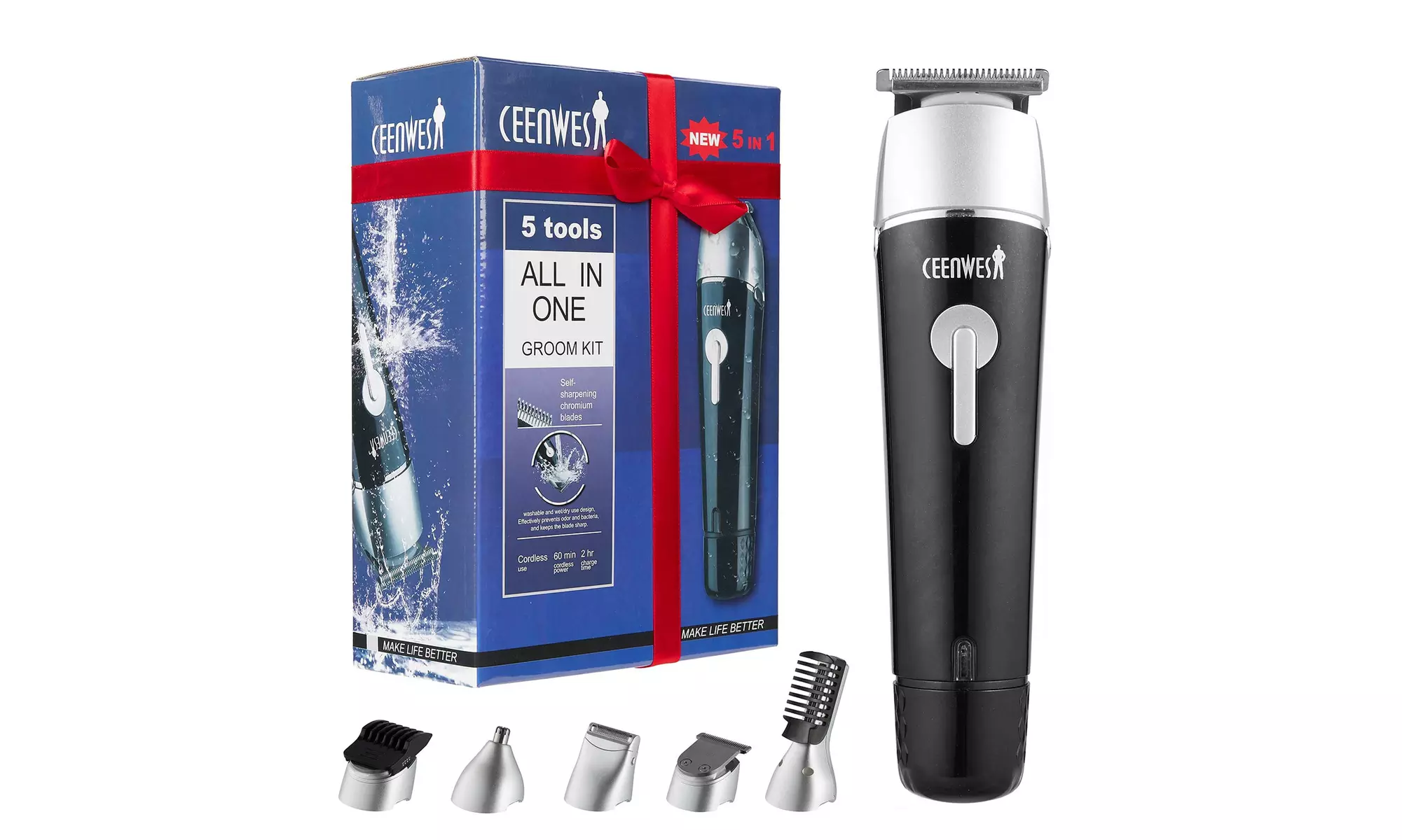 CEENWES Updated Version 5 in 1 Waterproof Mans Grooming Kit Hair Clippers - Primary Image