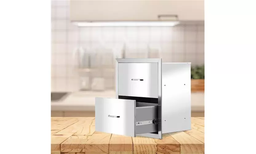 ZOKOP Stainless Steel Two Drawers Equal Size Silver Courtyard Oven Drawer - Primary Image