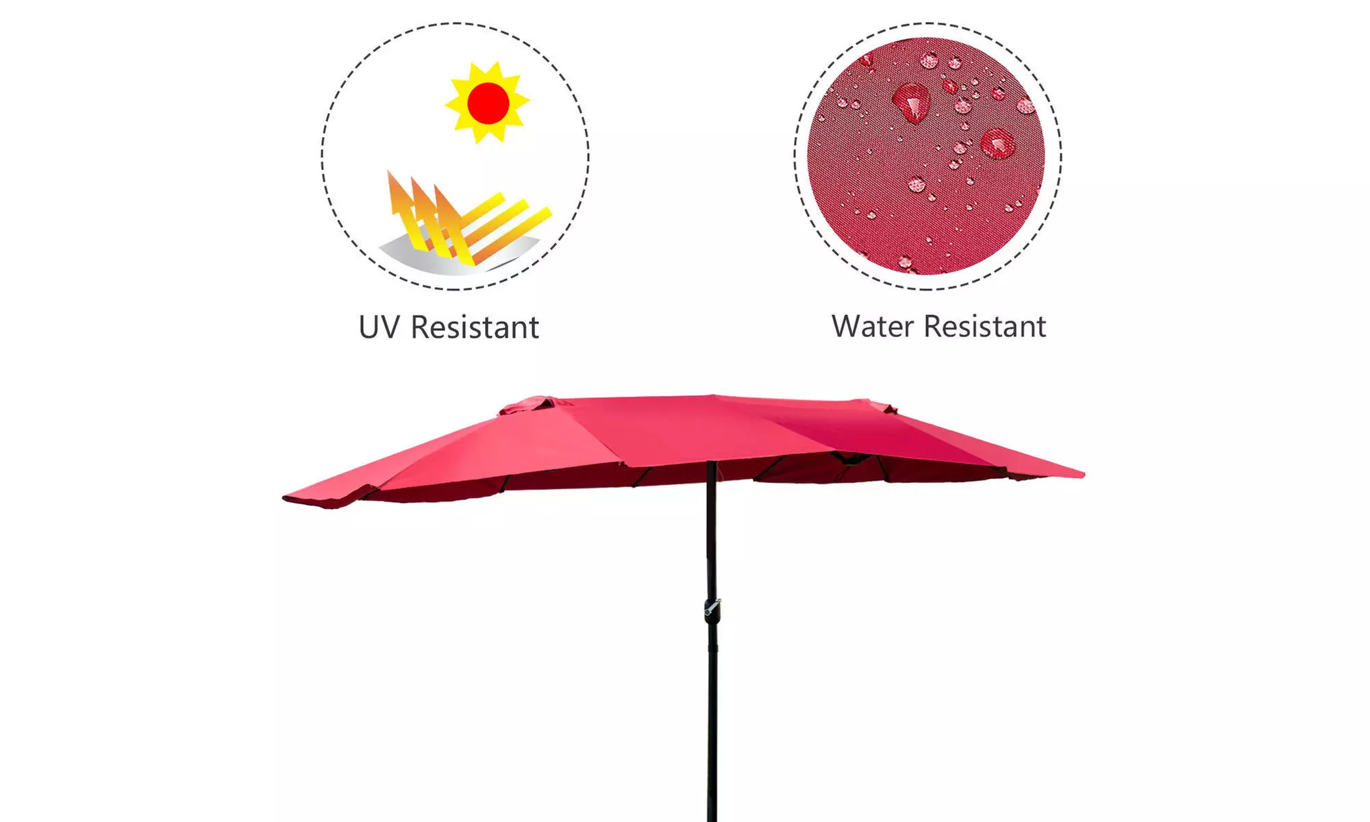 Costway 15' Outdoor Umbrella Double-Sided Twin Patio Umbrella with Crank Wine