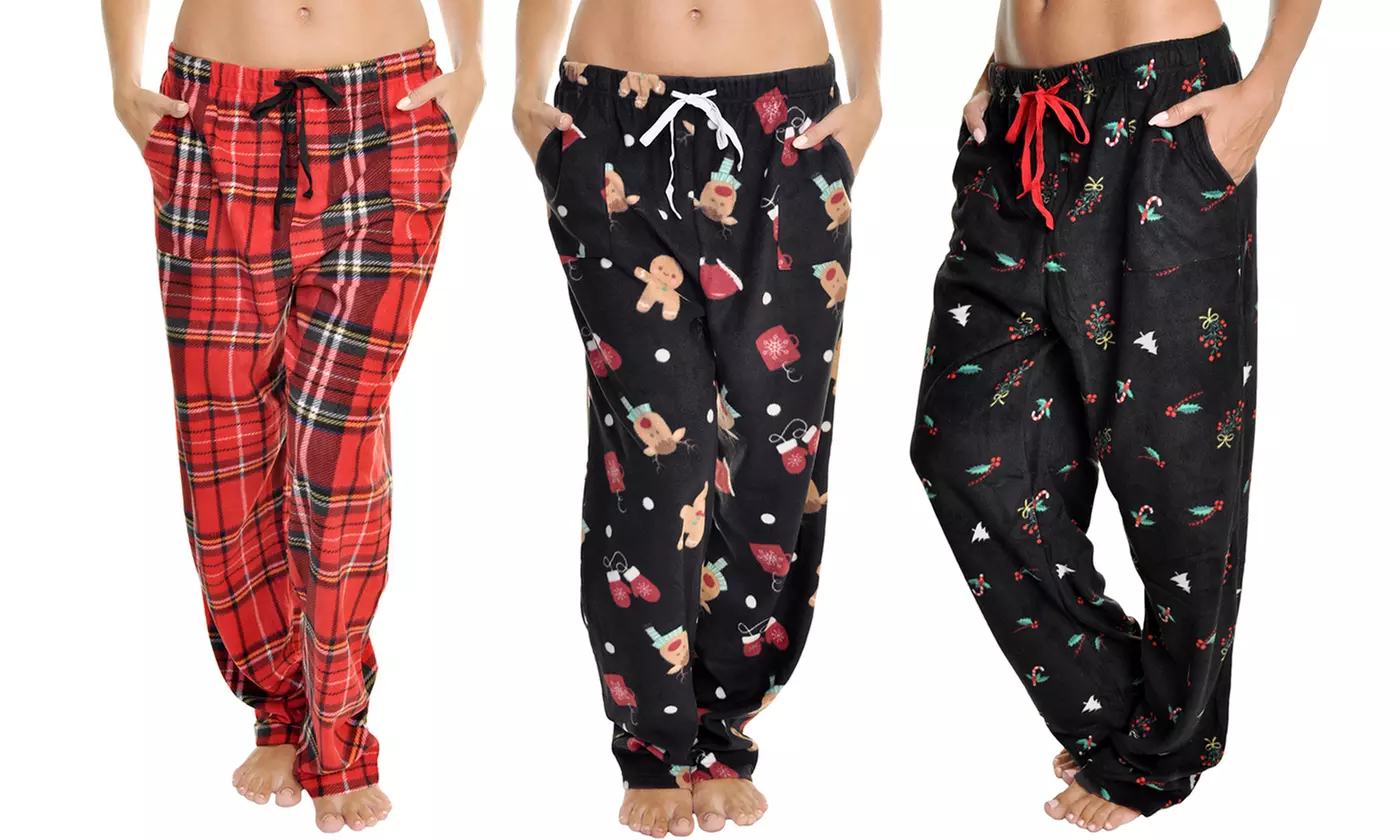 3-Pack Angelina Cozy Fleece Pajama Pants with 2 Front Pockets