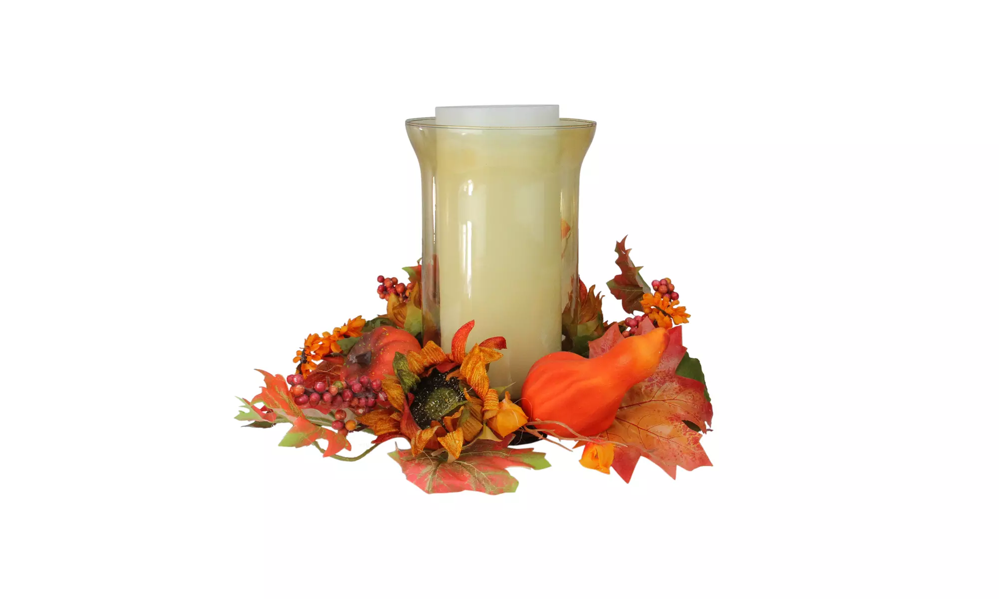 10" Autumn Harvest Sunflower Pumpkin Thanksgiving Pillar Candle Holder - Primary Image