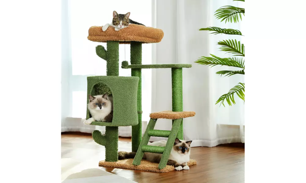 Cactus Cat Tree Cat Tower with Sisal Covered Scratching Post Climbing Ladder - Primary Image