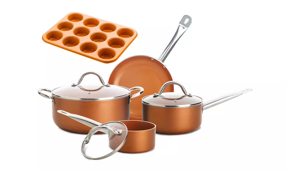 Titanium Copper Ceramic Cookware Set with 12-Cup Muffin Pan (8-Piece) - Primary Image