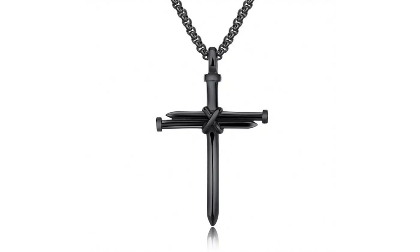 Stainless Steel Nail Cross Pendant Necklace with 24 Inch Chain