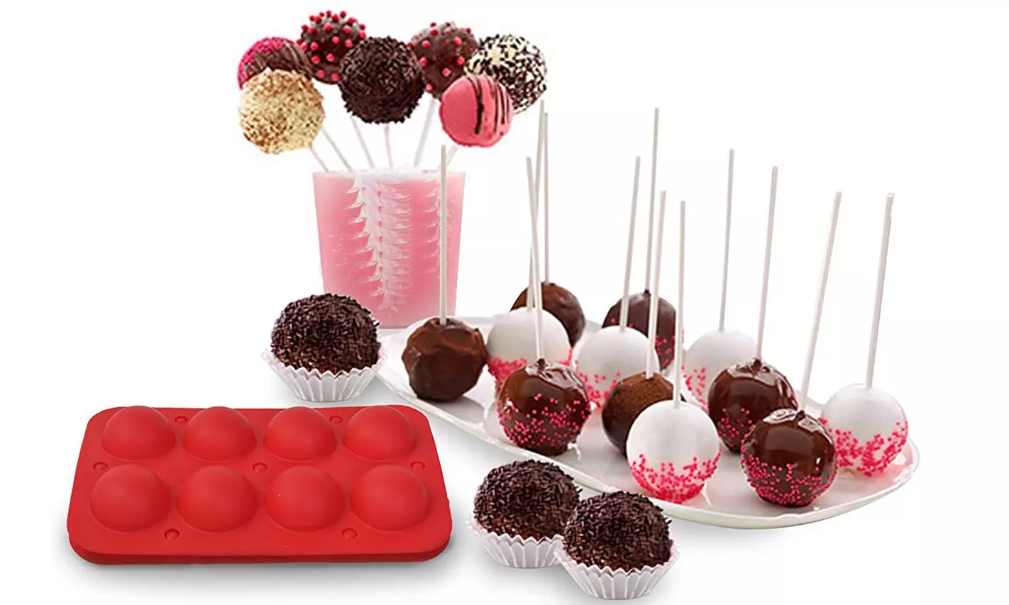 8 Cup Tasty Top Cake Pops Silicone Baking Pop Guide Flex Pan Mold Tray Decorate - Primary Image