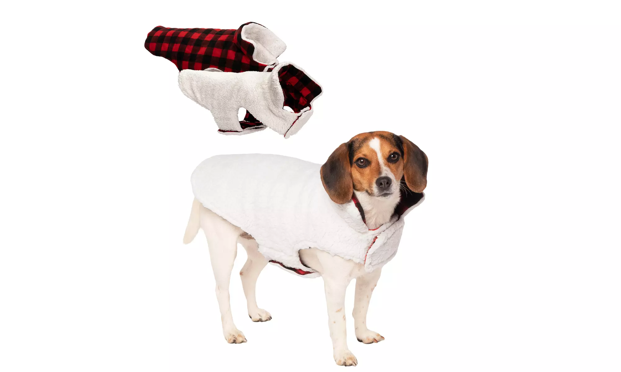 FurHaven Flex-Fit Faux Fur Warn and Cozy Reversible Dog Coat