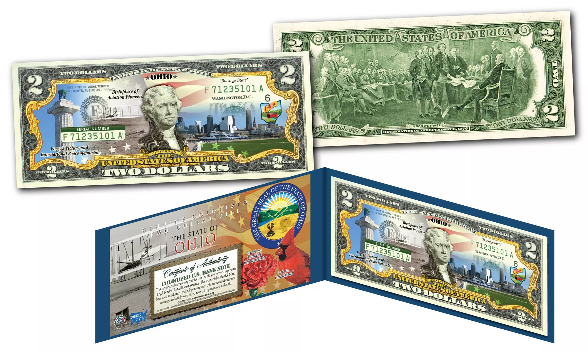 Official Genuine Legal Tender U.S. 2 Dollar Bills Honoring America's 50 States 