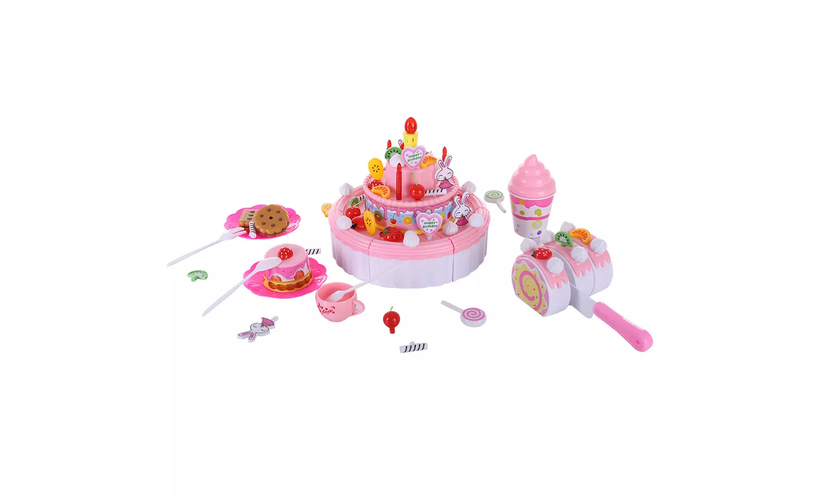 DIY 103 PCS Cutting Birthday Party Cake Toys Set With Candles Fruit Dessert - Primary Image