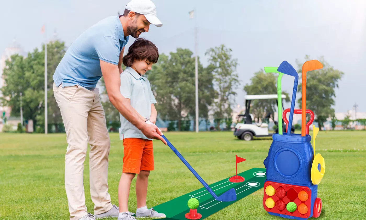 iMounTEK Golf Set for Kids with Pull Cart, Clubs, Balls, and Holes 