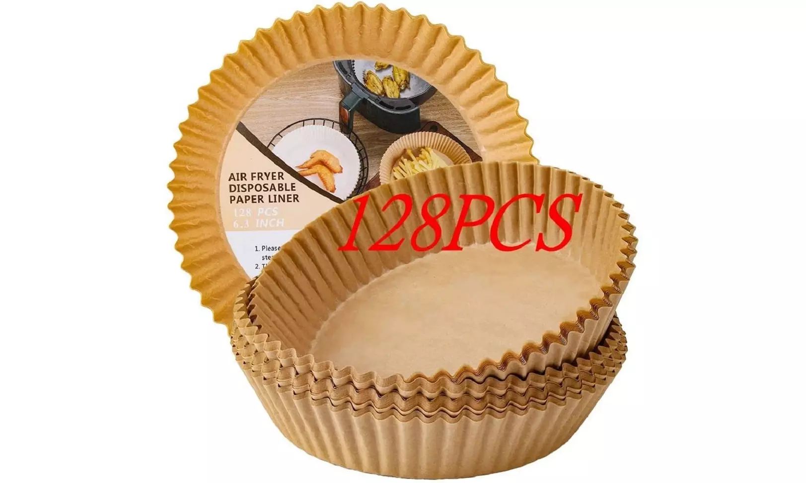 128 PCS Air Fryer Disposable Paper Liner, 6.3 IN Non Stick Baking - Primary Image