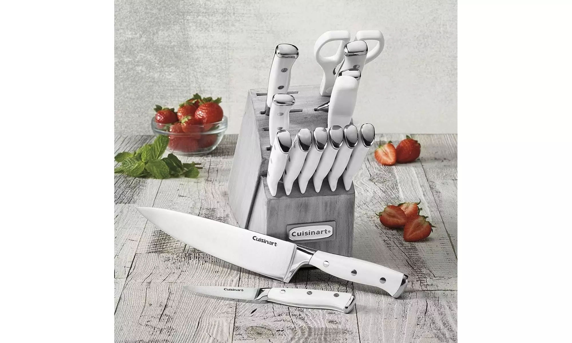 Cuisinart Classic Forged Triple Rivet, 15-Piece Knife Set with Block, White/Grey - Second Medium